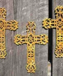 The Birdhouse Chick Cast Iron Crosses Set Of 3-Antique And Verde Finish