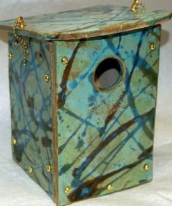 Amaranth Stoneware Unique Birdhouses Orchard Nest Box- Teal Or Cobalt