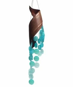 Globe Imports Aqua Capiz Bent Leaf Wind Chime