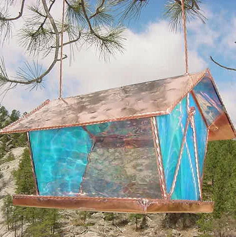 Black Hills Glass Works Copper & Stained Glass Bird Feeder Unique Bird Feeders