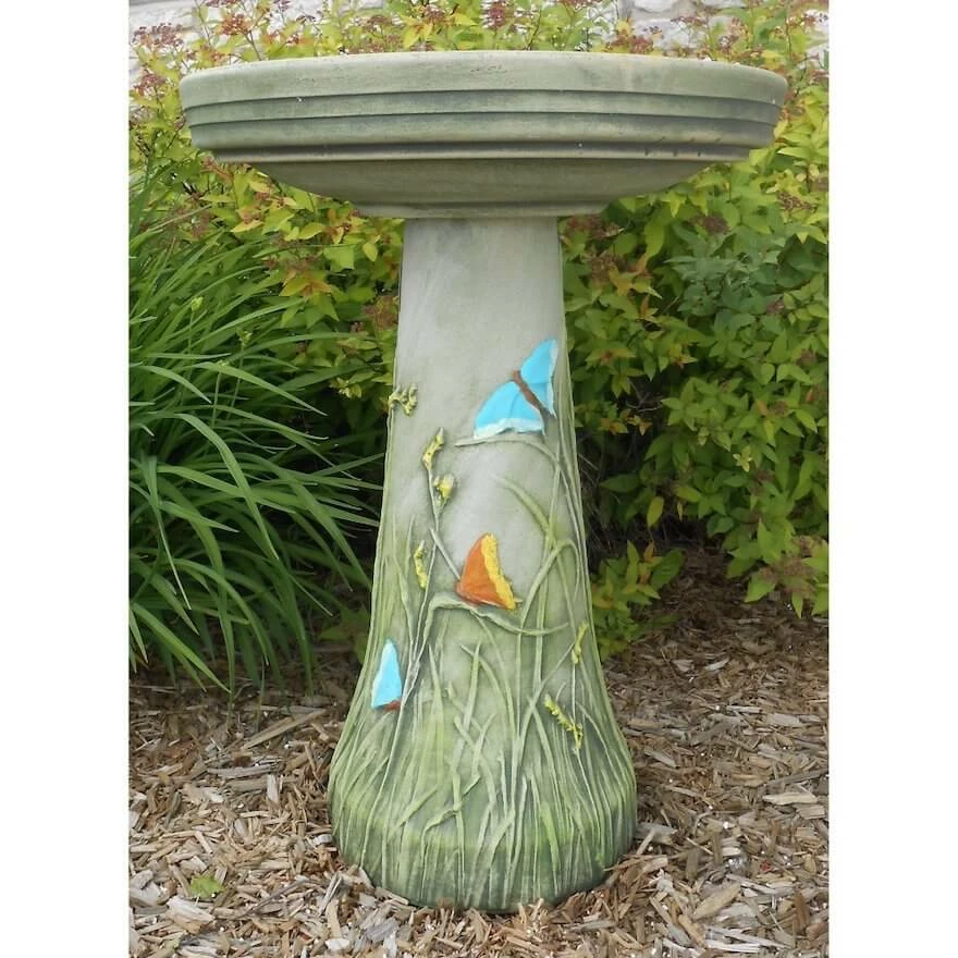 Burley Clay Butterfly Meadow Bird Bath-Locking Top Staked & Pedestal Bird Baths