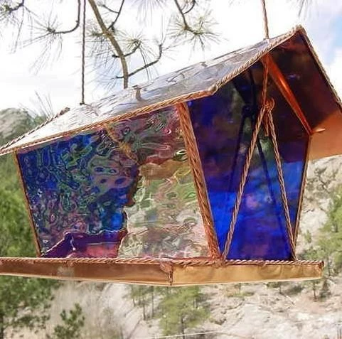 Black Hills Glass Works Copper & Stained Glass Bird Feeder Unique Bird Feeders