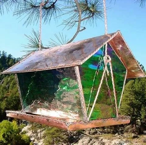 Black Hills Glass Works Copper & Stained Glass Bird Feeder Unique Bird Feeders