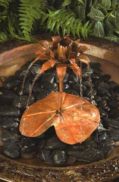 Ancient Graffiti Copper Lotus Bird Bath Fountain Dripper
