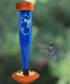 Songbird Essentials Hummingbird Feeders Crystal Etched Hummingbird Feeder- Clear Or Cobalt