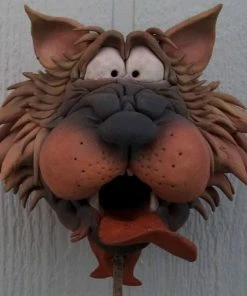 Doug Fey Dog & Cat Ceramic Birdhouse Zany Cat-3 Ceramic Birdhouse