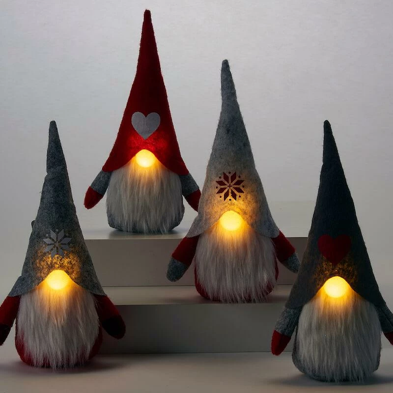 Giftcraft Home & Garden Accents Holiday Gnomes With LED Nose- Set/4