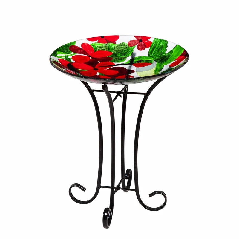 Evergreen Enetrprises Hummingbird Glass Bird Bath- Optional Bubbler Staked & Pedestal Bird Baths