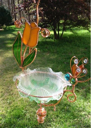Popular Hanging Dish Feeder/Mini Bath Stained Glass