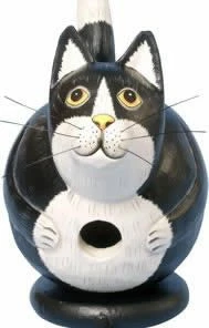 Bobbo Black And White Fat Cat Wooden Birdhouse Unique Birdhouses